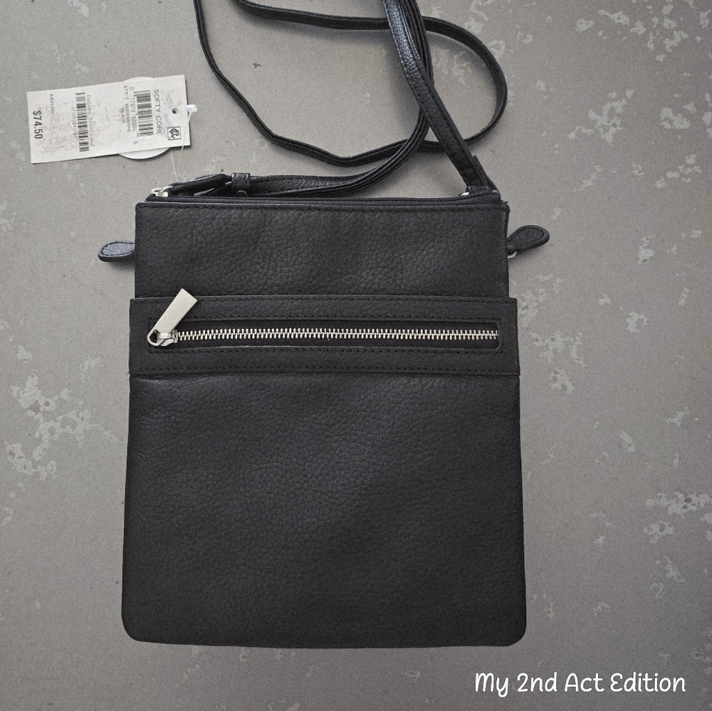 Giani Bernini Black Softy Leather Crossbody Bag Silver Hardware NWT [MSRP $74.50